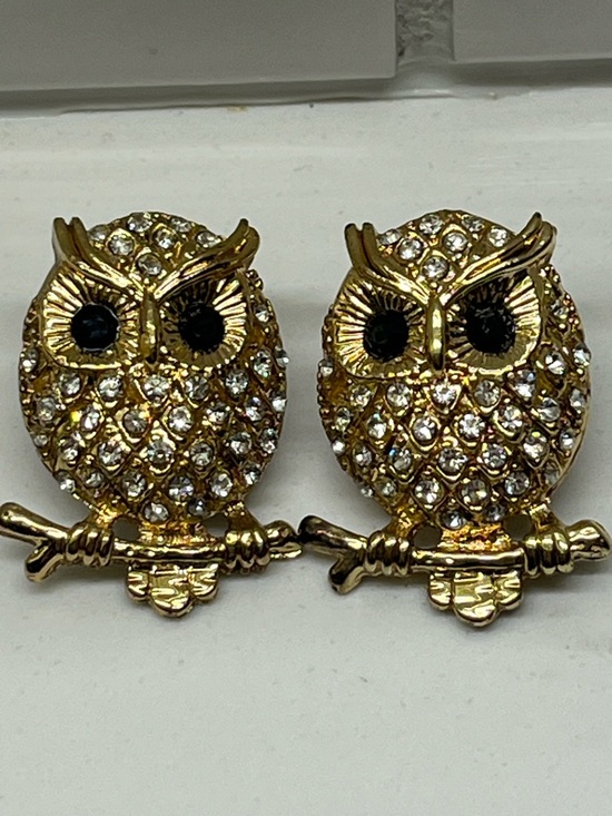 Jewelry - Gold Crystal Owl Stud Earrings - Women's Jewelry